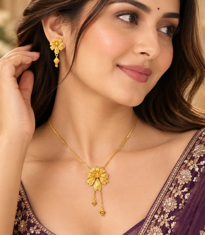 Gold Plated Floral Lariat Necklace
