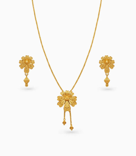 Gold Plated Floral Lariat Necklace