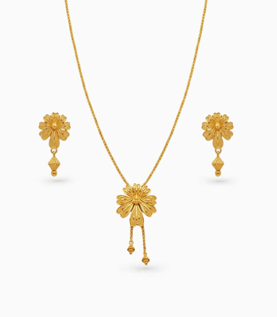 Gold Plated Floral Lariat Necklace