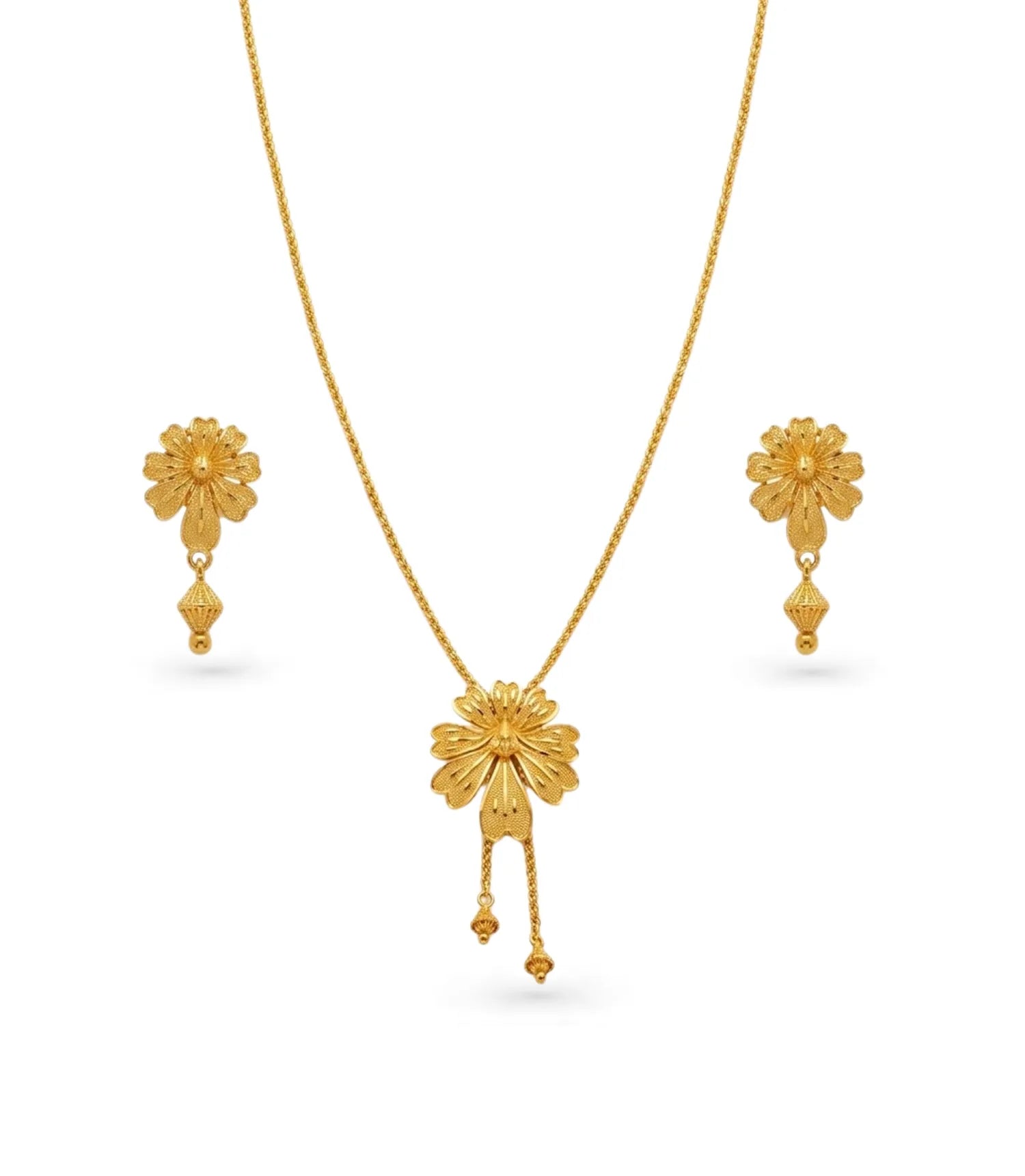 Gold Plated Floral Lariat Necklace
