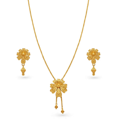 Gold Plated Floral Lariat Necklace