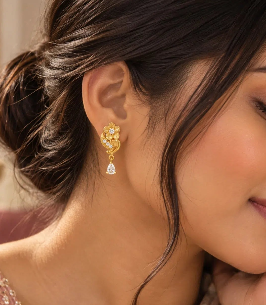 Gold Plated Sparkling AD Drop Earrings