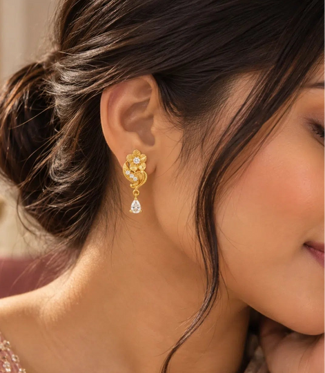 Gold Plated Sparkling AD Drop Earrings