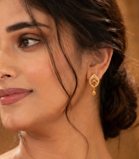 Gold Plated Trendy AD Drop Earrings