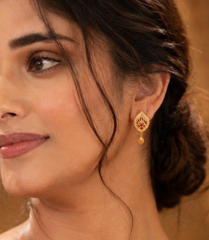 Gold Plated Trendy AD Drop Earrings
